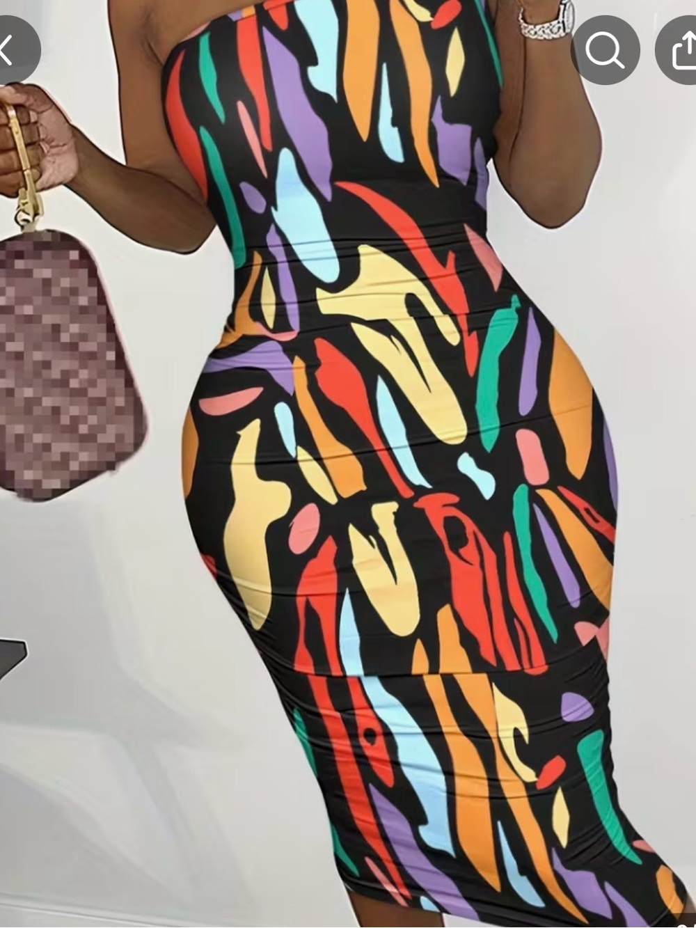 Strapless Multicolor Abstract Bodycon Dress - Black Base